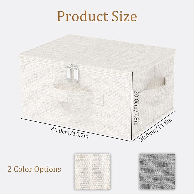 Underbed Storage Cube, Closet Organizer with Lid, Foldable Home Container Bags for Organizing Clothes, Shoes, Blankets, Pillows, 15.7x11.8x7.8Inches, Beige, 2 Pack