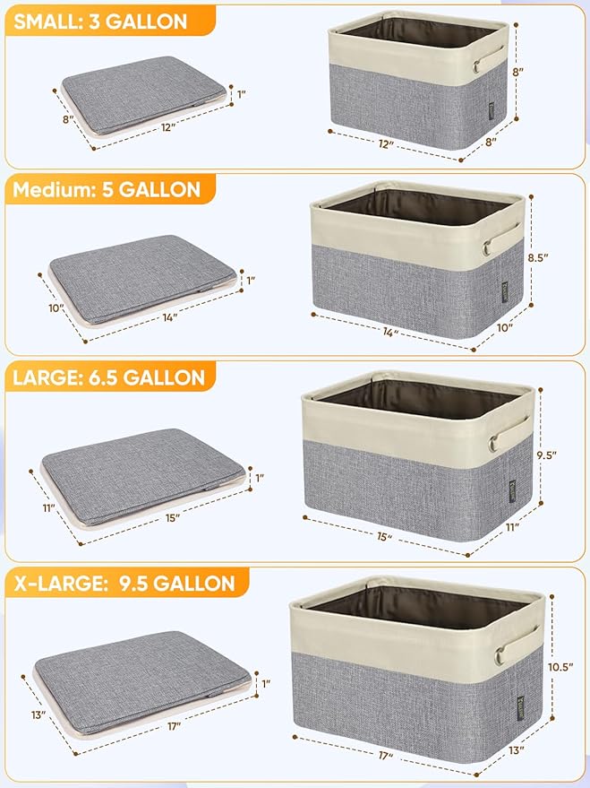 BALEINE 1 Pack Fabric Storage Bins for Shelves, Linen Storage Baskets for Organizing, Decorative Closet Bins for Clothes, Home (Grey, 17''x13''x10.5'')