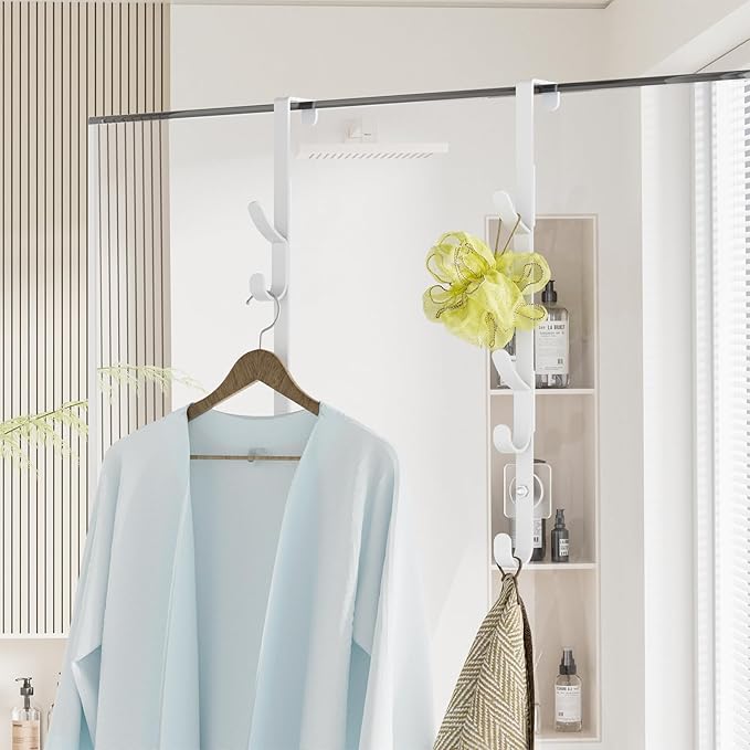 Over The Door Hooks, Metal Door Hooks for Hanging, Over The Door Purse Organizer for Door Coat Hanger, Back of Shower for Hanging Towel Rack Clothes, Hat, Bathroom, Closet (White-2Packs)