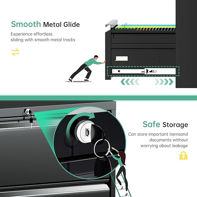 Bonusall 4 Drawer Lateral File Cabinet with Lock, Locking Metal lateral Filing Cabinet for Office Steel lateral File Cabinet, Large Horizontal File Cabinet Locked by Keys-Black