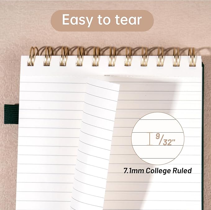 Yoment Top Spiral Notebook 240 Pages Leather Steno Pads 6x9 Top Bound Spiral Notepad 100 GSM College Ruled Notebook Left Handed Notebooks for Work School Office, Green