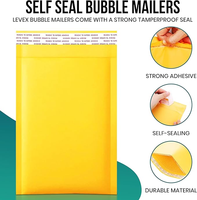 Levex - #6 12.5" x 19 [50 Pack) Kraft Bubble Mailers, Padded Envelope Mailers, Packing Envelope & Mailing Bags for Shipping