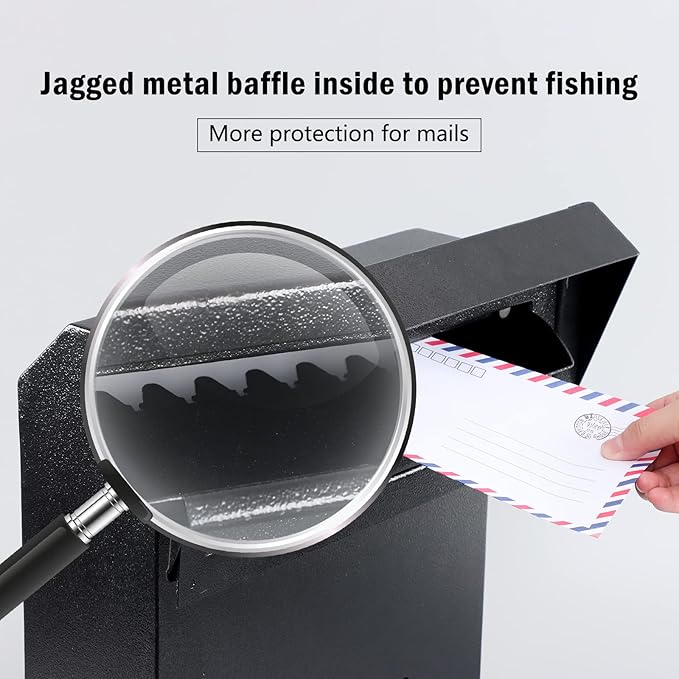 xydled Heavy Duty Mail Box with Key Lock, 15''x12''x6'', Locking Metal Mailbox Door Mounted, Through The Door Safe Locking Drop Box, Black