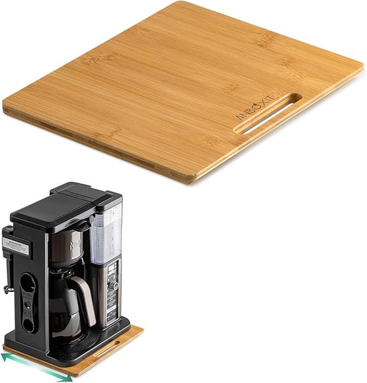 Bamboo Appliance Slider, Sliding Tray for Coffee Maker, Kitchen Countertop Appliance Rolling Tray, Coffee Pot Slider Tray with Rubber Wheels, Wide - Small (10"D x 12"W)