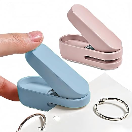 Magnoloran 2 Pack Single Hole Punch, 1/4 inch Mini Small Hole Puncher Heavy Duty Paper Hole Puncher Small Hole Punch One Hole Puncher for Crafts Paper Cards Tags Scrapbook-Blue&Pink