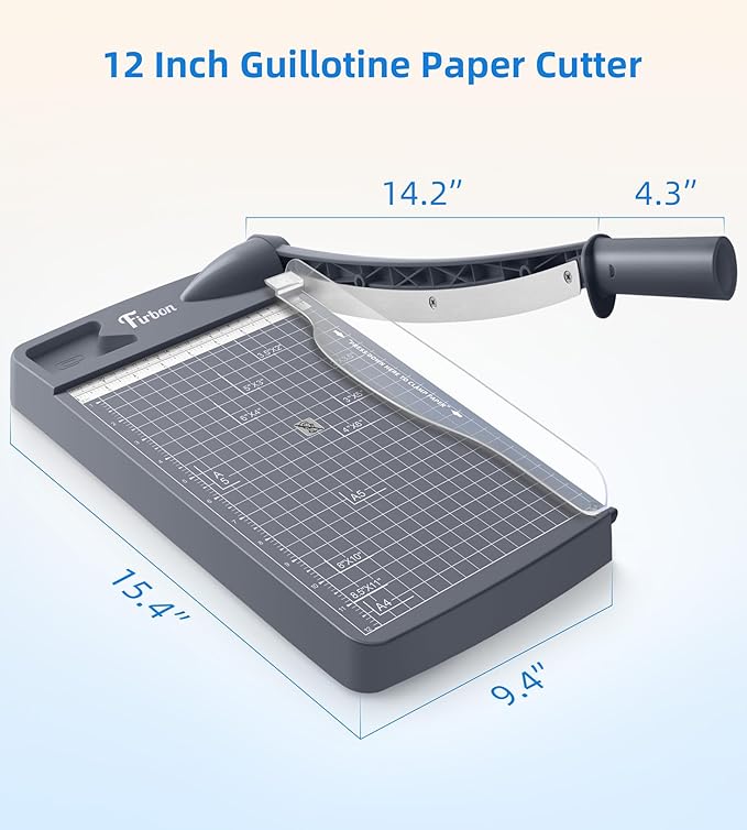 Firbon 12" Guillotine Paper Cutter, Heavy Duty 12-Sheet Capacity Trimmer for Cardstock, Photos, Scrapbooking, Office, Classroom, Studio (Gray)