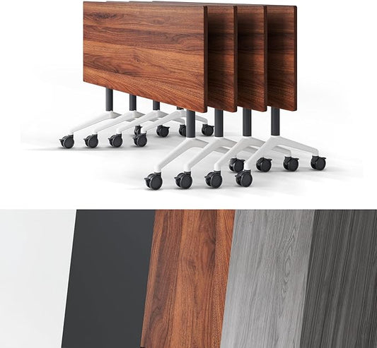 Conference Room Table, Folding Conference Tables,Thicken Grey Tabletop,Flip Top Wooden Seminar Meeting Room Table for Conference Room Offices (4, Walnut, 70.8”)
