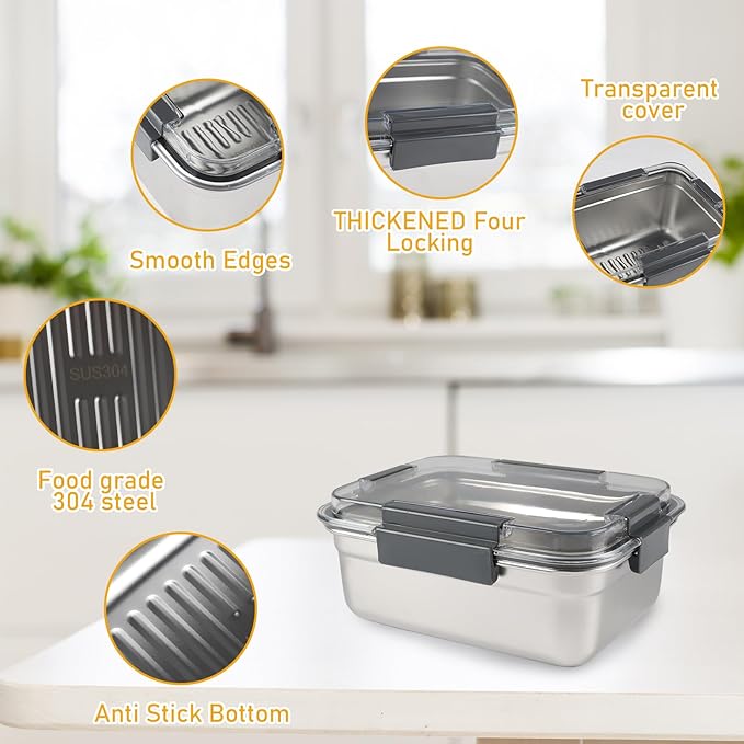 Cheese Container for Refrigerator,Cheese Stainless Steel Container with Lids,Deli Meat Saver,Shredded Cheeses Storage Containers for Fridge,Stackable Kitchen Keeper,Sliced Cheddar Holder