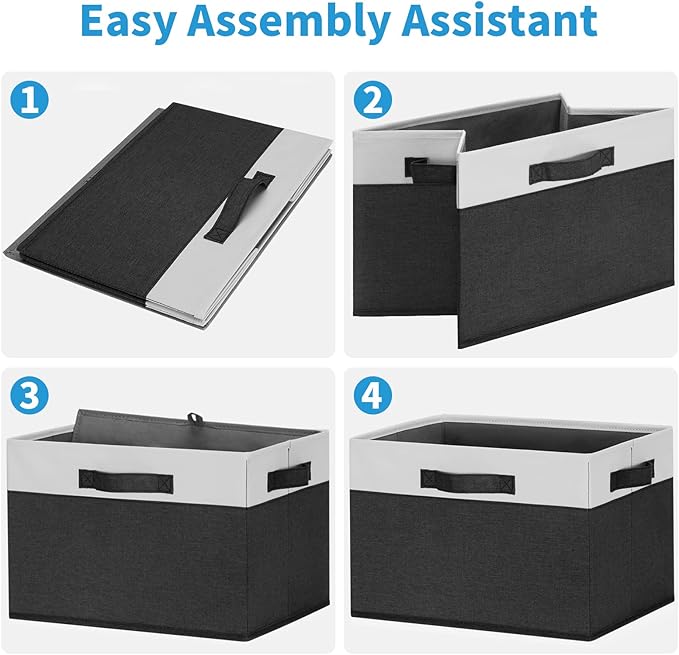 GhvyenntteS Large Storage Baskets for Shelves 6 Pack, Collapsible Fabric Storage Bins with 3 Handles, Decorative Closet Organizers and Storage bins for Clothes Blanket Beddings (Black, 15"x11"x9.6")