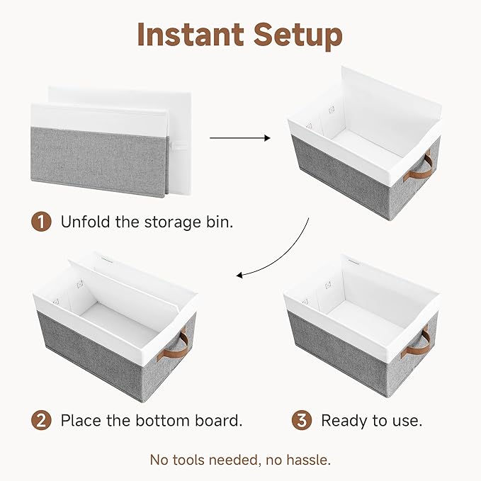 StorageWorks Storage Baskets for Shelves, Foldable Fabric Closet Storage Bins with Handles, Fabric Storage Bins Clothes Organizer, Gray and White, 3-Pack, Large