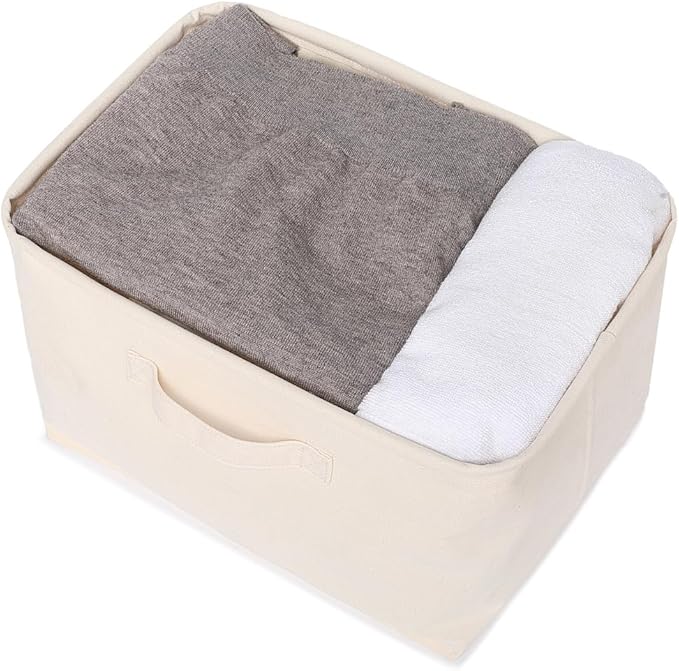 Foldable Storage Bins with Lids Cotton Canvas Rectangular Storage Box Ideal for Organization Lightweight and Durable (13.78 x 9.45 x 9.45)