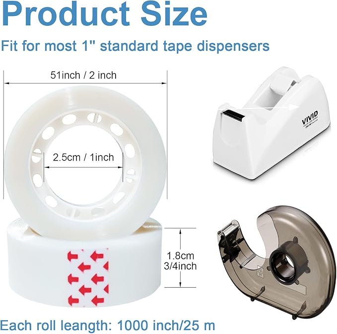 Beieverluck 96 Rolls Invisible Tape Refill 3/4 Inch X 1000 Inches Matte Tape for Dispenser Refill 1 Inch Core Magic Tape for Office Home School Supplies Correction Labeling Gift Wrapping Tape Roll