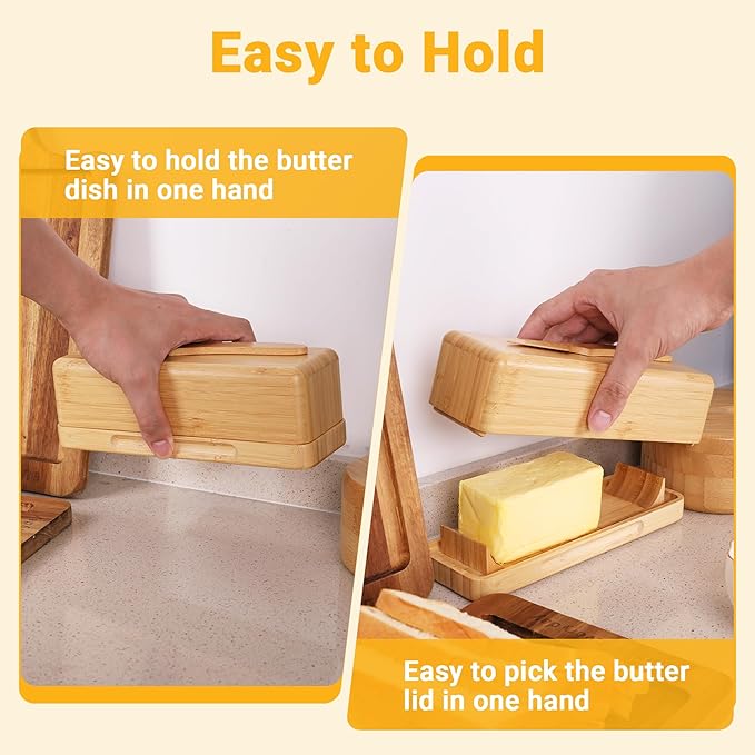 Bamboo Butter Dish with Lid for Countertop Butter Container for Fridge Magnetic Butter Holder with Knife for East and West Coast Butter By beardo decor