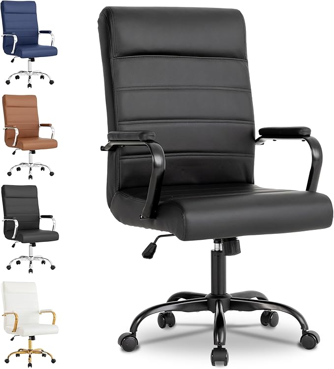 Office Desk Chair,Modern Conference Room Chairs,High Back Ergonomic Home ofiice Chair,Adjustable Height Swivel Executive Computer Chair with Padded Seat and Armrest (Pure Black)