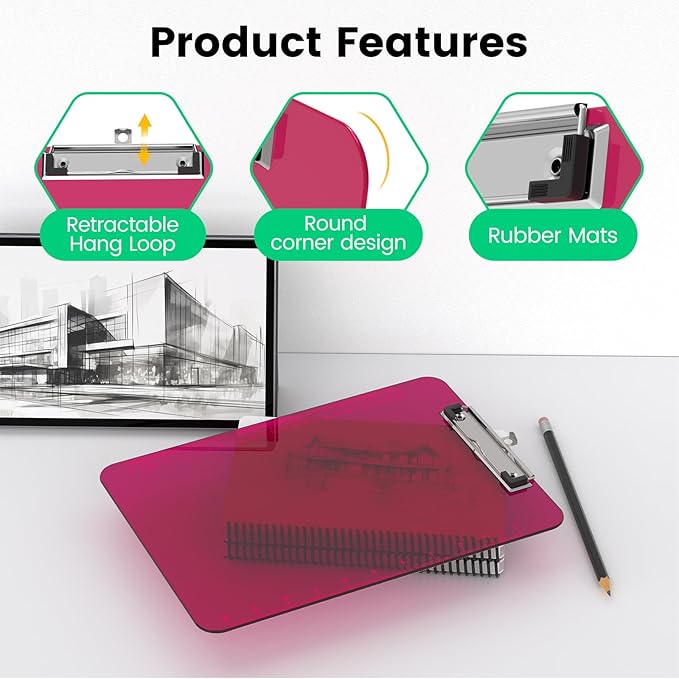 Bulk Clipboards Set of 6, 8.5x11 Plastic Colored Clear Clip Board with Ruler, Suitable for Classroom, Students, Kid, Size 9" x 12.5" with Low Profile Clip, Office & School Supply