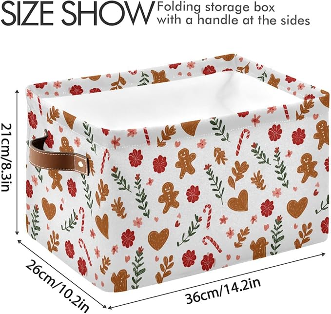 Christmas Gingerbread storage bins basket with Handles, blanket basket, closet organizer, storage cubes 14.2x10.2x8.3 IN