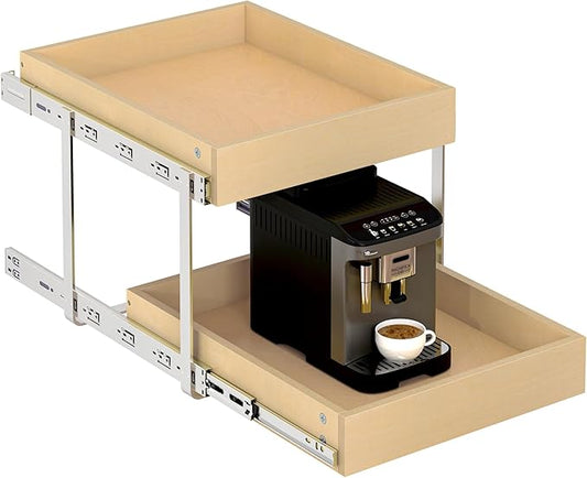 WelFurGeer 2-Tier Pull Out Cabinet Organizer with Soft Close Slides, Pull Out Drawers for Cabinets, Heavy-Duty Slide Out Drawers for Kitchen Cabinets, Under Sink, Pantry & Bathroom