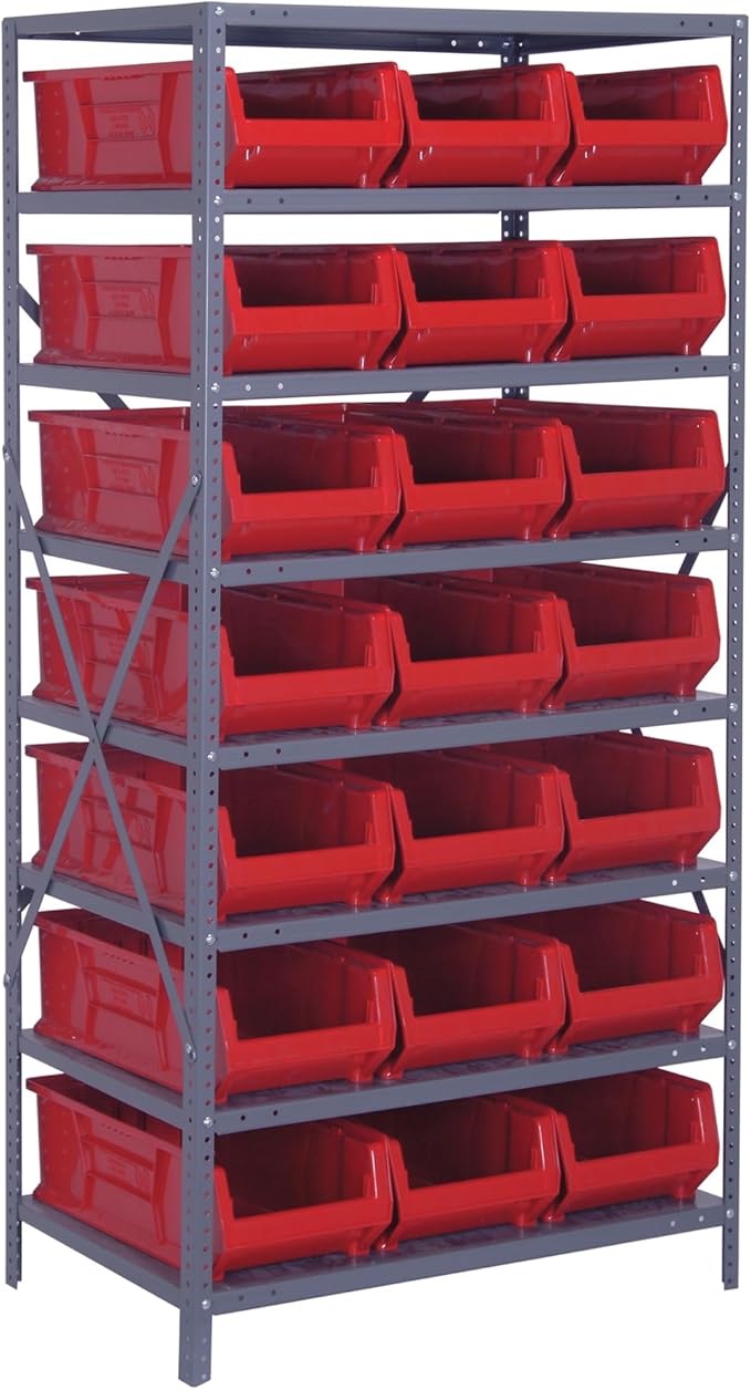 Quantum Storage Systems Wire Shelving Unit W/21 RED Bins