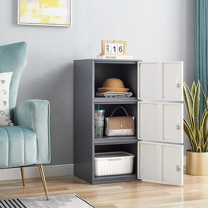 3 Door Metal Locker Steel Storage Cabinet, Office Storage Lockers for Employees, Vertical Metal Cabinets for Home,Office,School,Room Storage Organizer