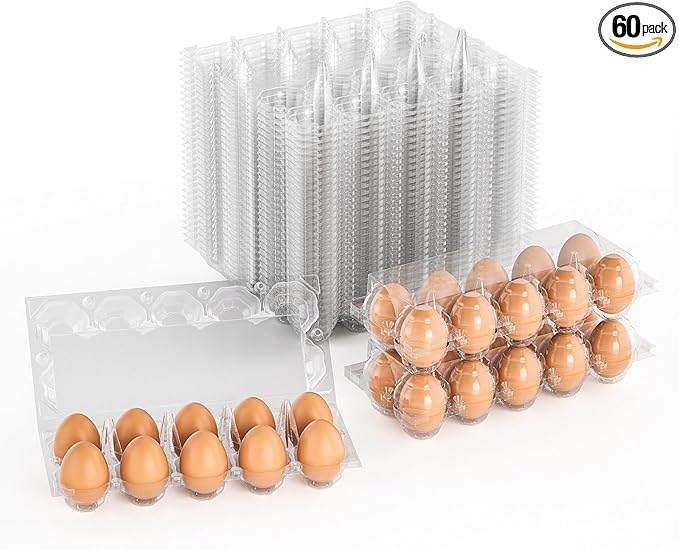 Egg Cartons Cheap Bulk, 60 Pack Egg Cartons Reusable 10 Count, Clear Plastic Wholesale Holder for Packaging, Chicken Container Holders for Family Farm Business Market Display Storage