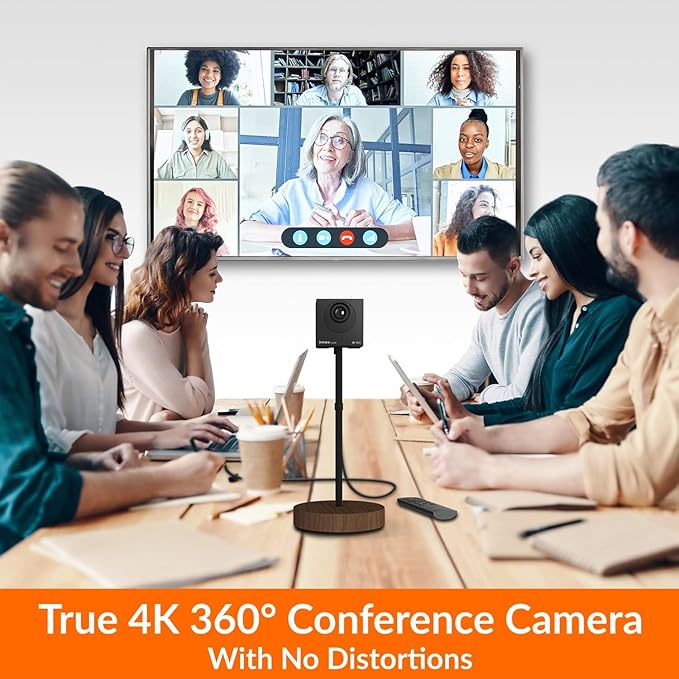 Innex Cube 4K 360 Degree Video Conference Camera with Multiple AI Modes, Dual Omnidirectional Mics, Remote, Plug and Play Conference Room Webcam for Zoom, Microsoft Teams, Open Space, Meeting Room