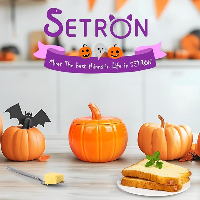 SETRON Halloween Pumpkin Butter Crock, Ceramic Butter Keeper with Lid, Airtight French Butter Crock for Countertop Storage, Butter Dish for Spreadable Butter, Perfect Gift for Kitchen