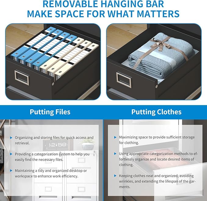 4 Drawer File Cabinet with Lock, Metal Vertical Filing Storage Cabinet for Home Office, Steel Vertical File Cabinets for A4 Legal/Letter Folders,Silent Sliding Drawers, Assembly Required (Black)
