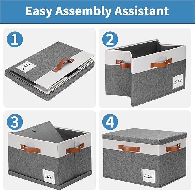 GhvyenntteS Extra Large Storage Bins with Lids, Foldable Fabric Storage Boxes with Lids and Handles, Storage Baskets with Lid and Label for Home Office (3 Pack, Grey, 15.75" x 11.8" x 10.2")