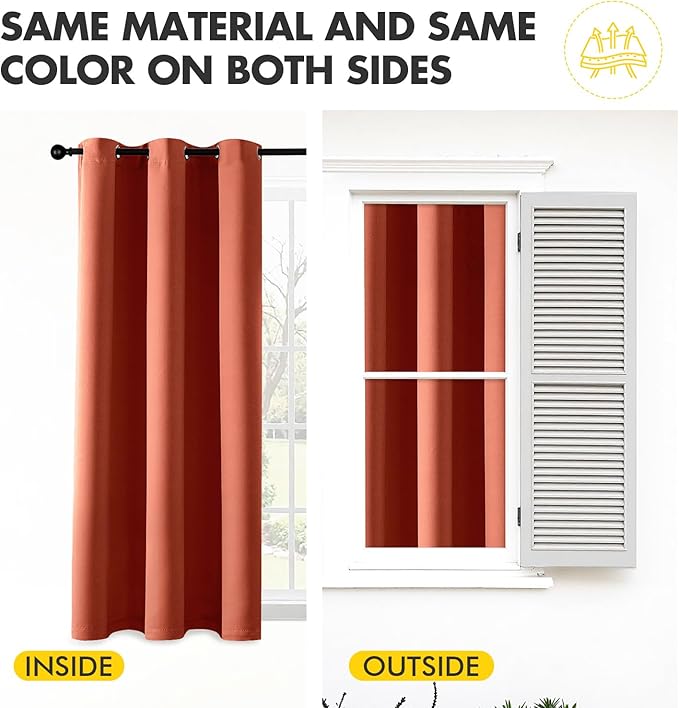 MIULEE Burnt Orange Blackout Curtains for Bedroom Living Room 90 Inches Long 2 Panels, Thermal Insulated Room Darkening Drapes Solid Grommet Top Noise Reduction Terracotta Rust Fall Window Treatments