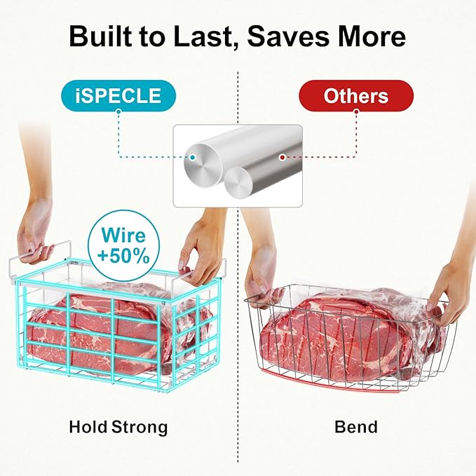 iSPECLE Deep Freezer Organizer Bins - 3 Pack Large Freezer Organizer Bins for 5 to 7 Cu.Ft Chest Freezer, Stackable Easy Access Food No More Digging, Sturdy Metal Wire Basket Not Scratch Bottom, White