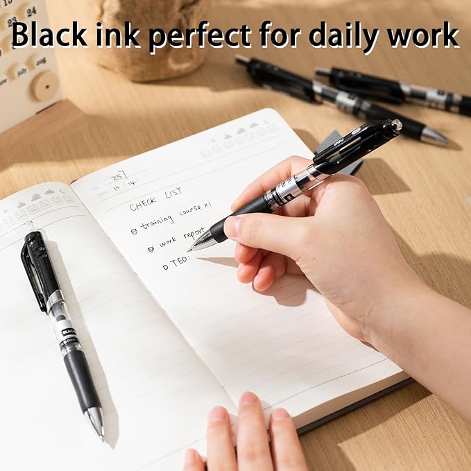 deli Gel Pens, 50 Pcs Retractable Pens Black Ink, Medium Point Pen 0.7mm, Smooth Writing, Fast Dry, No Bleed for Journaling Note Taking, Home School Office Supplies