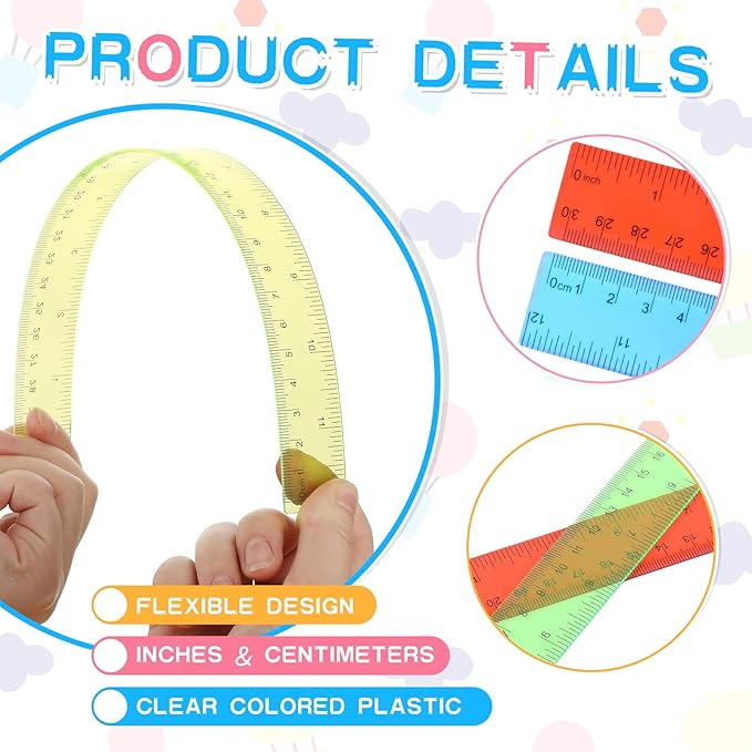 90 Pack Color Transparent Ruler Bulk 12 Inch Clear Plastic Rulers Kids Ruler with Centimeters and Inches Straight Measuring Drafting Tools for Classroom School Students Families Education