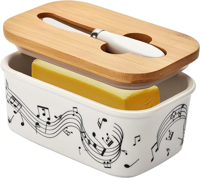 Cute Cat Large Butter Dish with Lid for Countertop,Cute kitten Ceramic Covered Butter Holder with Knife for Fridge, Airtight Butter Keeper Container Storage for East West Coast Butter,White