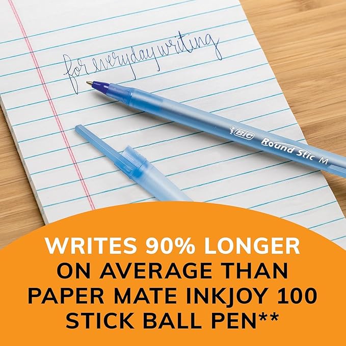 BIC Round Stic Xtra Life Ballpoint Pens Bulk - Pack of 300 Blue Ink Pens - Medium point 1.0 mm (Blue)