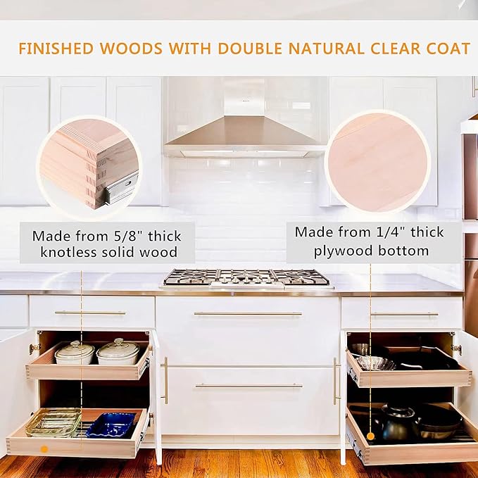 32''W x 21''D x 3''H Pull Out Cabinet Drawer Soft Close Slide Out Wood Organizer for Kitchen, Finished, Bottom and Side Assembly (Wood Drawer Part Width is 31inch)