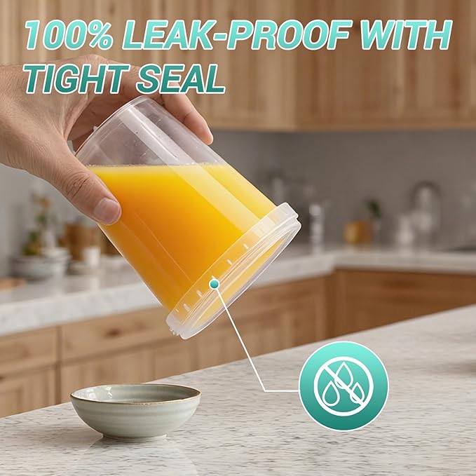 18 Pack 16oz Clear Plastic Bucket with Lid, Food Storage Containers, Freezer Plastic Cups, Leakproof, BPA Free, Microwave & Dishwasher Safe Takeout Container - Ideal for Soup and More