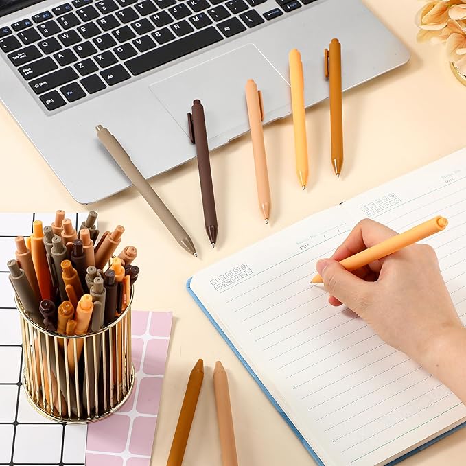 25 Pcs Ballpoint Pens Bulk Retractable Writing 1. 0 mm Black Ink Cute Pens Smooth Writing Color Fancy Gift for Teacher Student Employee Office School Home Baby Shower Supplies (Brown Series)