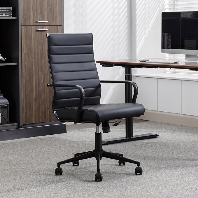Okeysen Office Desk Chair Conference Room Chairs Modern Ergonomic Executive Swivel Chair Adjustable Height PU Leather Home Desk Chairs with Armrests Comfy Computer Task Chairs with Wheels (Black)