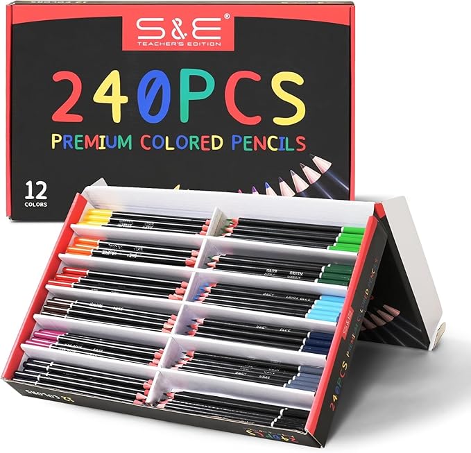 S & E TEACHER'S EDITION Colored Pencils 240Pcs, Pre-sharpened Super Soft Core Lead, Kid's Colored pencils,In Drawing Pencils, Woodcase Lead, Bulk Back to School Supplies
