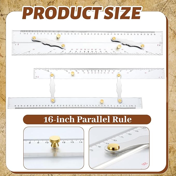 3 Pcs Marine Navigation Kit, Basic Navigation Set Include 18" Marine Parallel Ruler with Clear Scales, 8" Diameter Nautical Plotter Protractor, 6" Fixed Point Divider for Boat Accessories