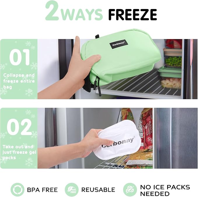 Cerbonny Small Cooler Bag Freezable Lunch Bag for Work School Travel, Leak-proof, 3.5L, Mint Green