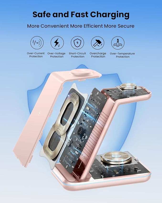 3 in 1 Wireless Charging, Wireless Charger Stand for Multiple Apple Devices, Wireless Charger for iPhone 17 16 15 14 13 12 11 Pro Max XS XR 8, Apple Watch 11 9 8 7 6 SE 5 4 3 2, AirPods 3/2/Pro