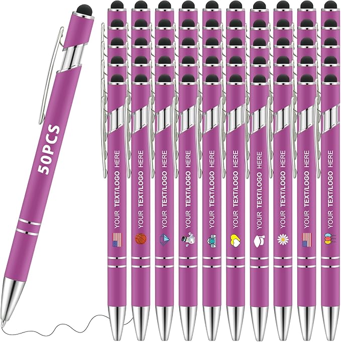 Personalized Pens 50pcs with Stylus Custom Ballpoint Pens in Bulk Engraved with Logo Text Personalized Bulk Black Ink for Office College Business