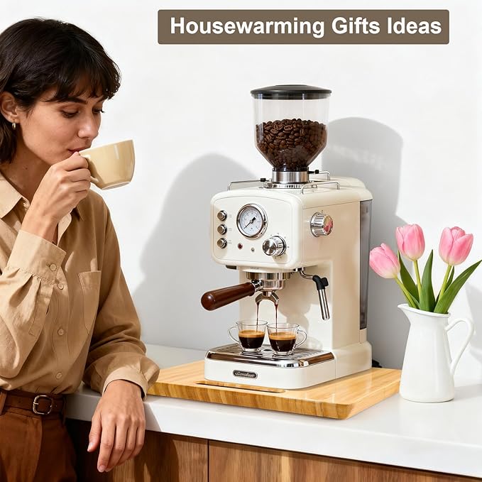 Fullin 360°Appliance Slider, Bamboo Sliding Tray for Coffee Maker, Appliance Sliding for Kitchen Appliances Countertop Slides Easily from Under The Cabinet Rolling Tray with 360°Rotation Rubber Wheels