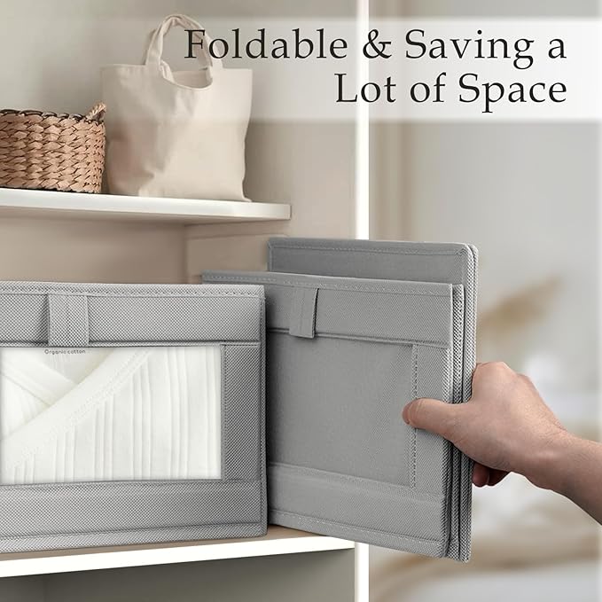 Criusia 8 Pack Linen Closet Organizers and Storage, Large Linen Closet Baskets for Organization, Foldable Storage Containers for Toys, Clothing, Towels, Jeans, Books, Shelves, Grey