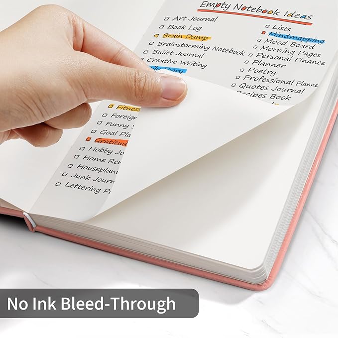 Annecy Blank Journal Notebook, Medium 5.5x 8.25, 160 Pages 100GSM Writing Paper, A5 Peach Pink Faux Leather Cover with Pen Loop