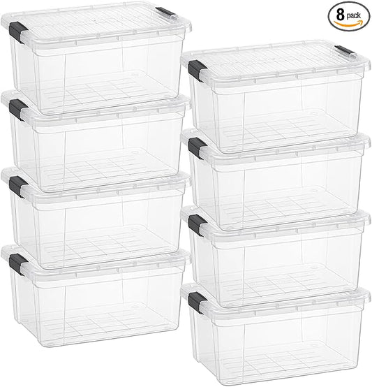 Superio Storage Bins with Lids- 8 Pack, 1.85 Qt Clear Boxes for Organizing, Stackable Plastic Containers- BPA Free, Non-Toxic, Odor Free, Organizer for Home, Office, Dorm