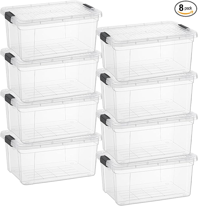 Superio Clear Storage Boxes with Lids, 21 Quart Plastic Container Bins for Organizing, Stackable Crates, BPA Free, Non Toxic, Odor Free, Organizers for Home, Office and Dorm, 8 Pack