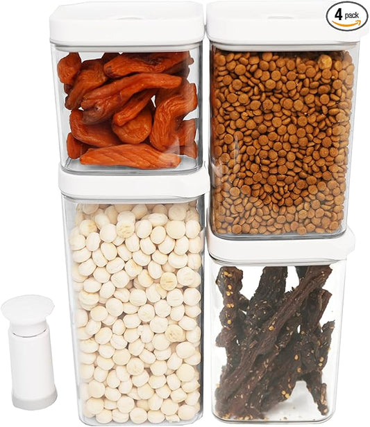Vacuum Sealed Food Storage Containers with Pump – Airtight, Keeps Food Fresh, Prevents Bacteria – Ideal for Grains, Coffee, Snacks & dog food storage container(4-Piece Set)