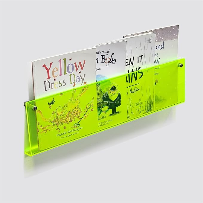 ROYALITA 2-Pack Acrylic Magazine Holder Brochure Holder, 24" Record Holder Magazine Rack, Fashion Hanging Bookshelf Literature Storage Rack for Waiting Room, Living Room, Office, Green 24 Inch
